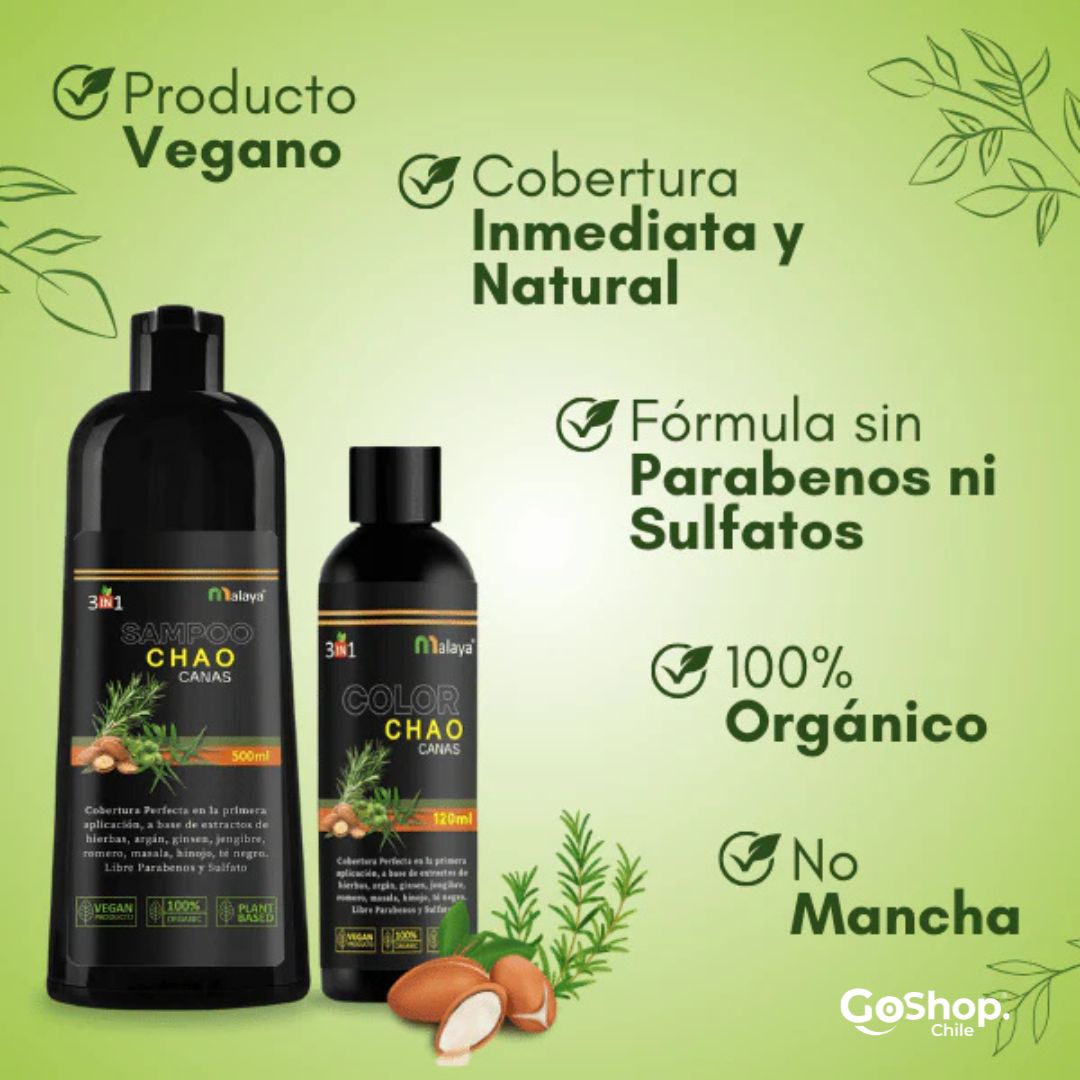 Chao Canas® 2x1 Shampoo AntiCanas que recupera tu color natural en solo minutos