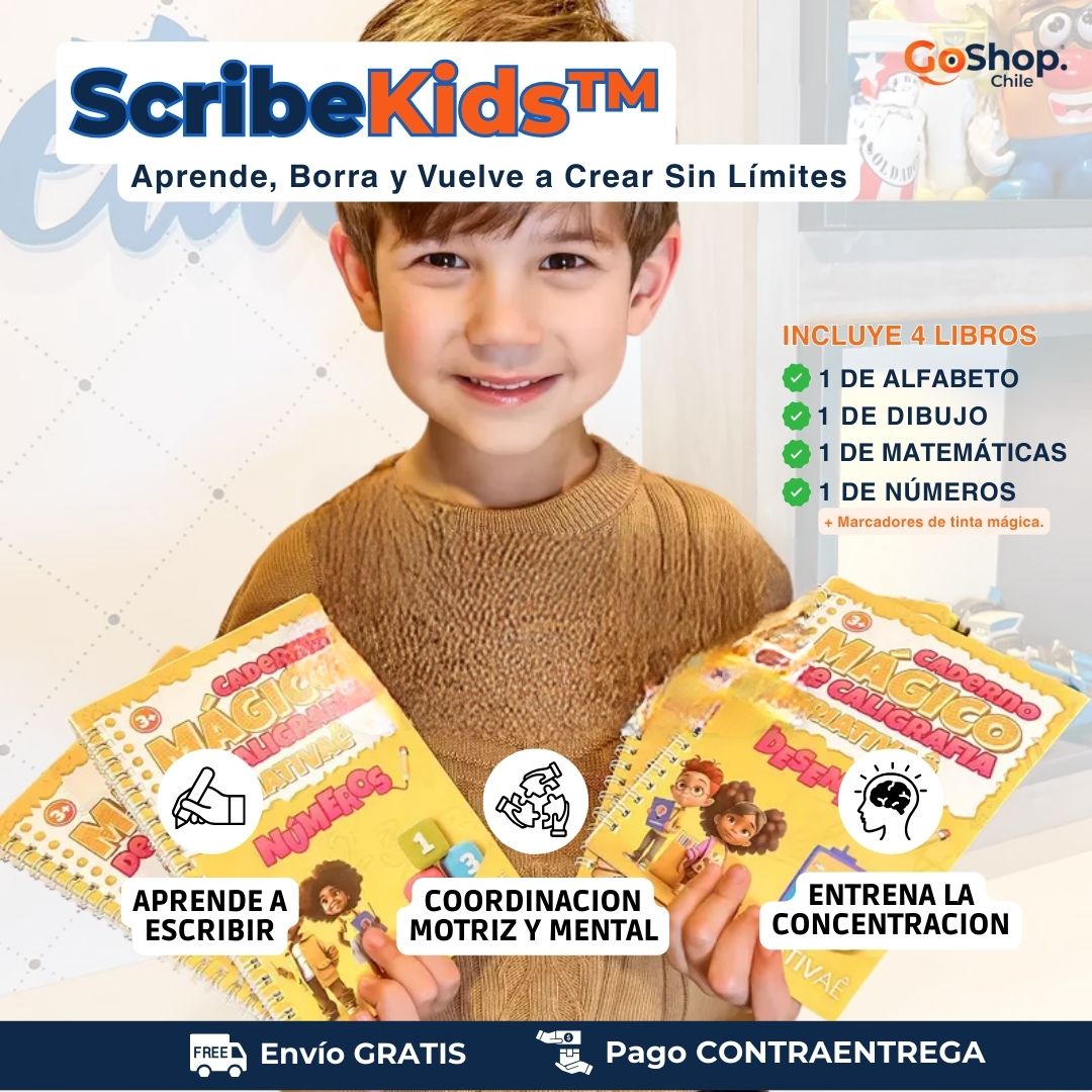 Niño usando cuaderno mágico ScribeKids para practicar escritura