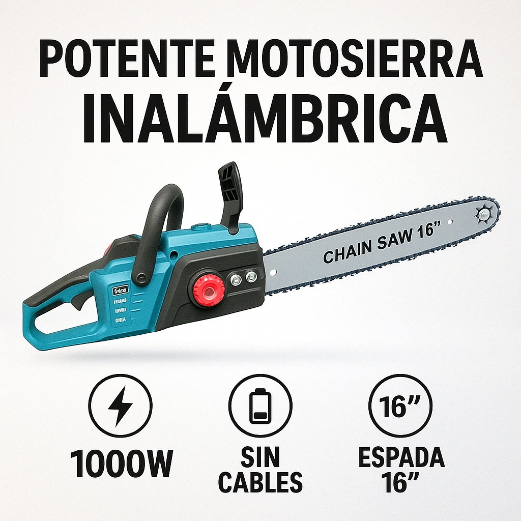 Motosierra Eléctrica Inalámbrica ¡Potente Para Cortar, Talar y Podar! + 2 Baterías GRATIS