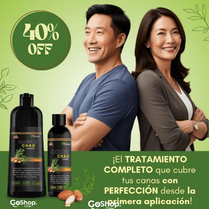 Chao Canas® 2x1 Shampoo AntiCanas que recupera tu color natural en solo minutos